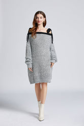 Frauen Neue Herbst Winter Sexy Schultergurt Funkelnde Silber Seide Helle Linie Faul Pullover Lose Kleid